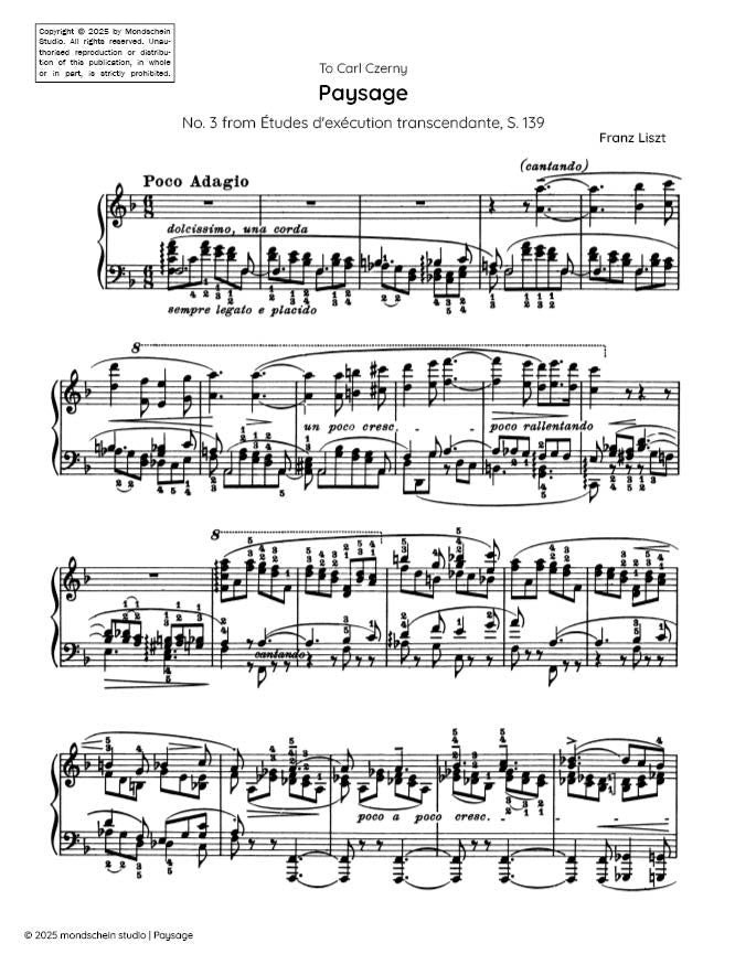 Liszt - "Paysage", No. 3 from Etudes d'execution transcendante, S. 139 - Mondschein Studio - Piano (Digital Download)