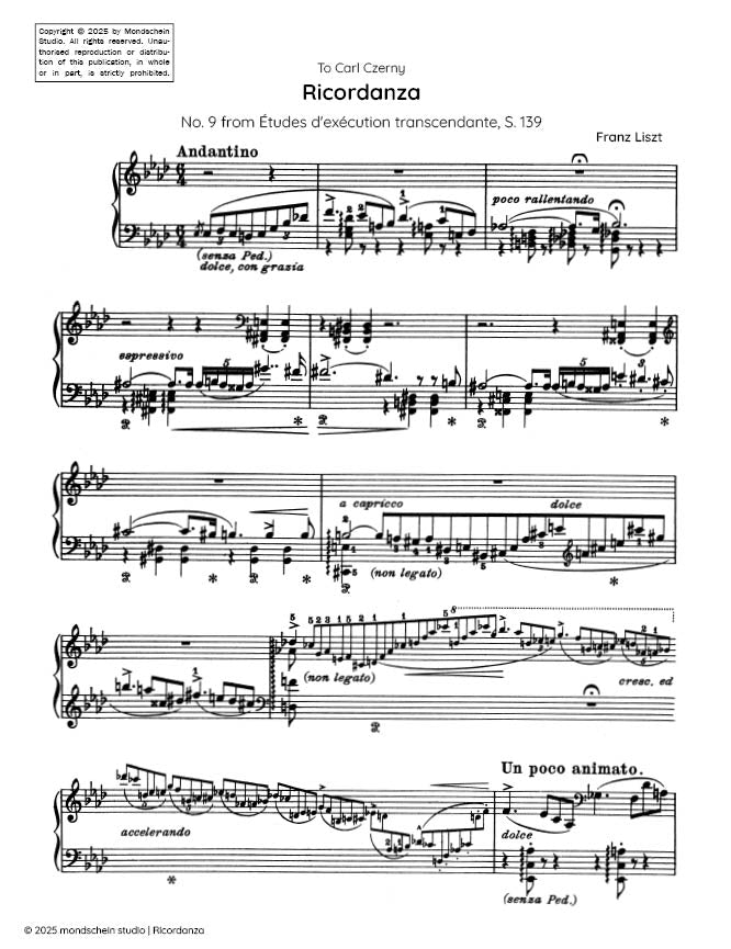 Liszt - "Ricordanza", No. 9 from Etudes d'execution transcendante, S. 139 - Mondschein Studio - Piano (Digital Download)