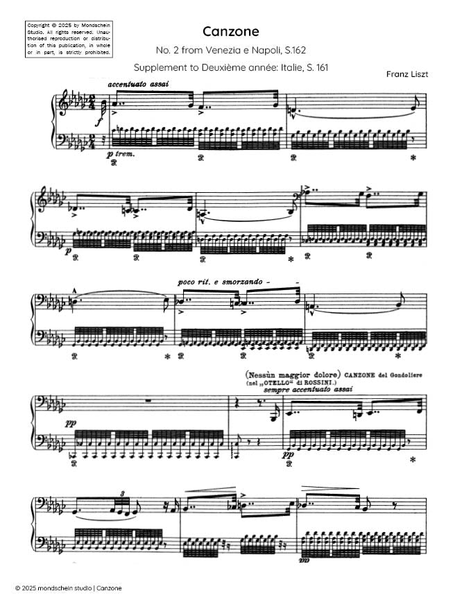 Liszt - Canzone, No. 2 from Venezia e Napoli, S.162/2 - Mondschein Studio - Piano (Digital Download)