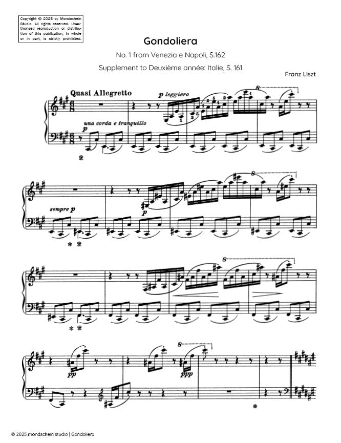 Liszt - Gondoliera, No. 1 from Venezia e Napoli, S.162/1 - Mondschein Studio - Piano (Digital Download)