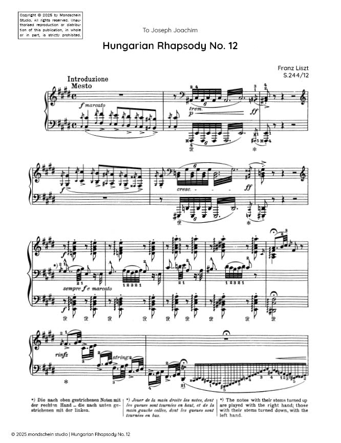Liszt - Hungarian Rhapsody No. 12, S.244/12 - Mondschein Studio - Piano (Digital Download)
