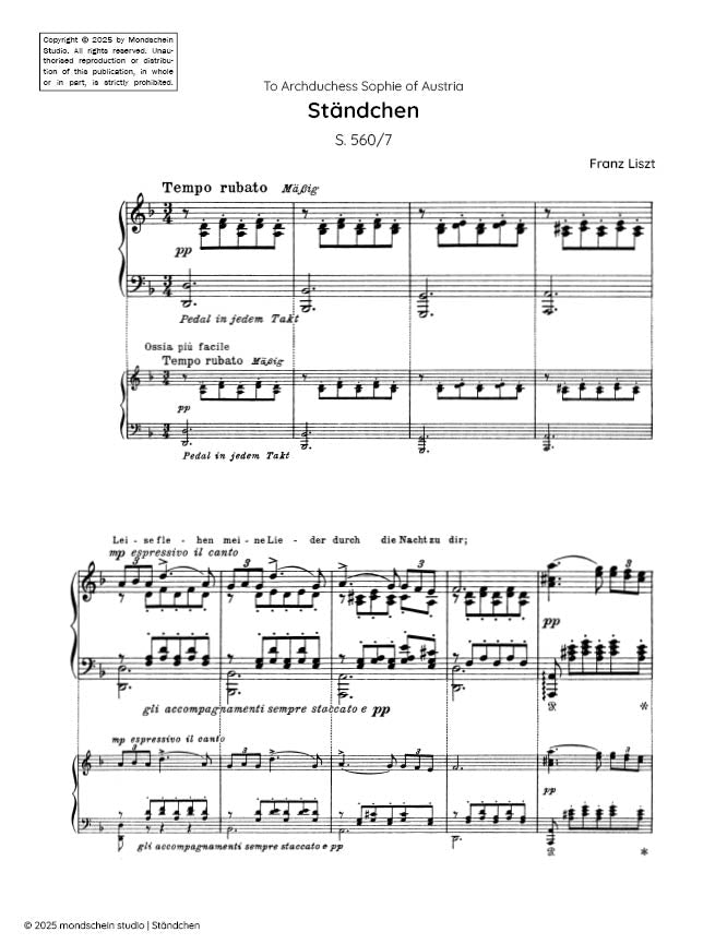 Liszt - Standchen, S. 173/7 - Mondschein Studio - Piano (Digital Download)