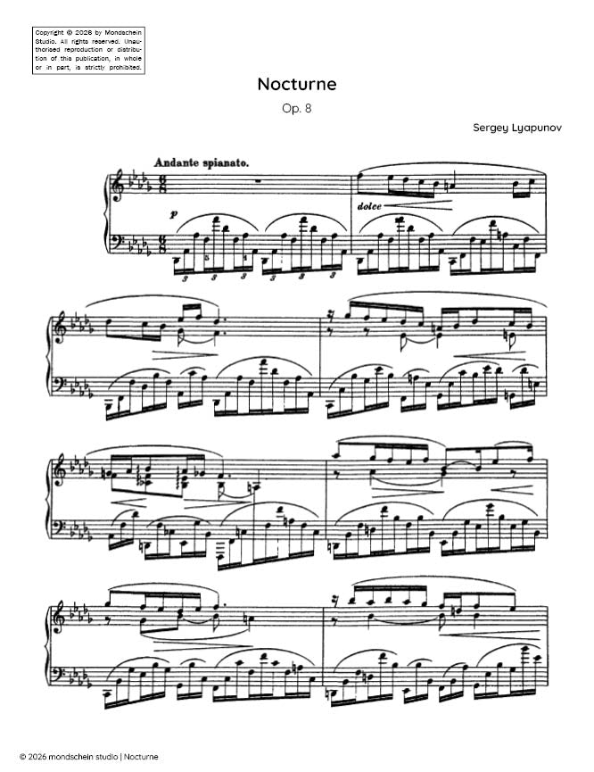 Lyapunov - Nocturne, Op. 8 - Mondschein Studio - Piano (Digital Download)