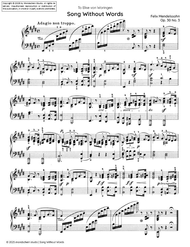 Mendelssohn - Song Without Words, Op. 30 No. 3 - Mondschein Studio - Piano (Digital Download)