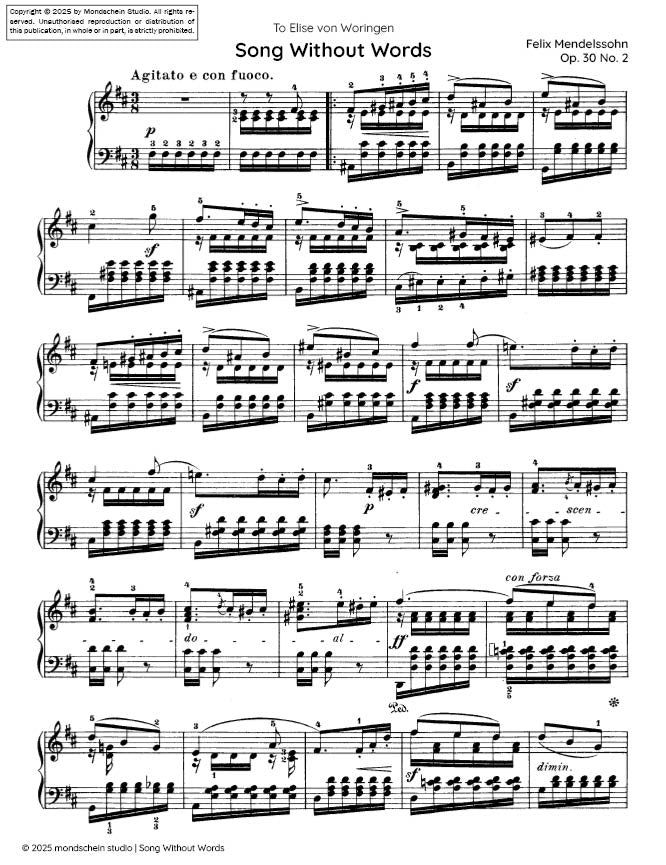 Mendelssohn - Song Without Words, Op. 30 No. 4 - Mondschein Studio - Piano (Digital Download)