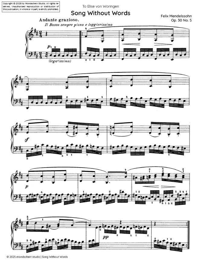 Mendelssohn - Song Without Words, Op. 30 No. 5 - Mondschein Studio - Piano (Digital Download)