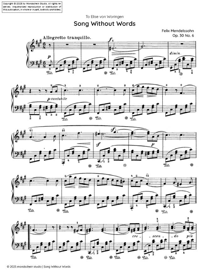 Mendelssohn - Song Without Words, Op. 30 No. 6 - Mondschein Studio - Piano (Digital Download)