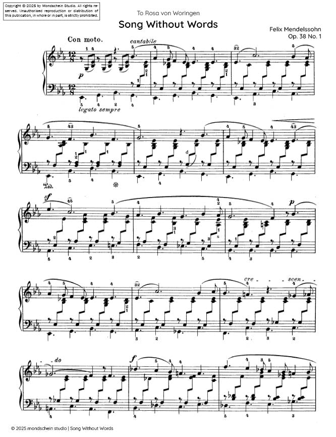 Mendelssohn - Song Without Words, Op. 38 No. 1 - Mondschein Studio - Piano (Digital Download)