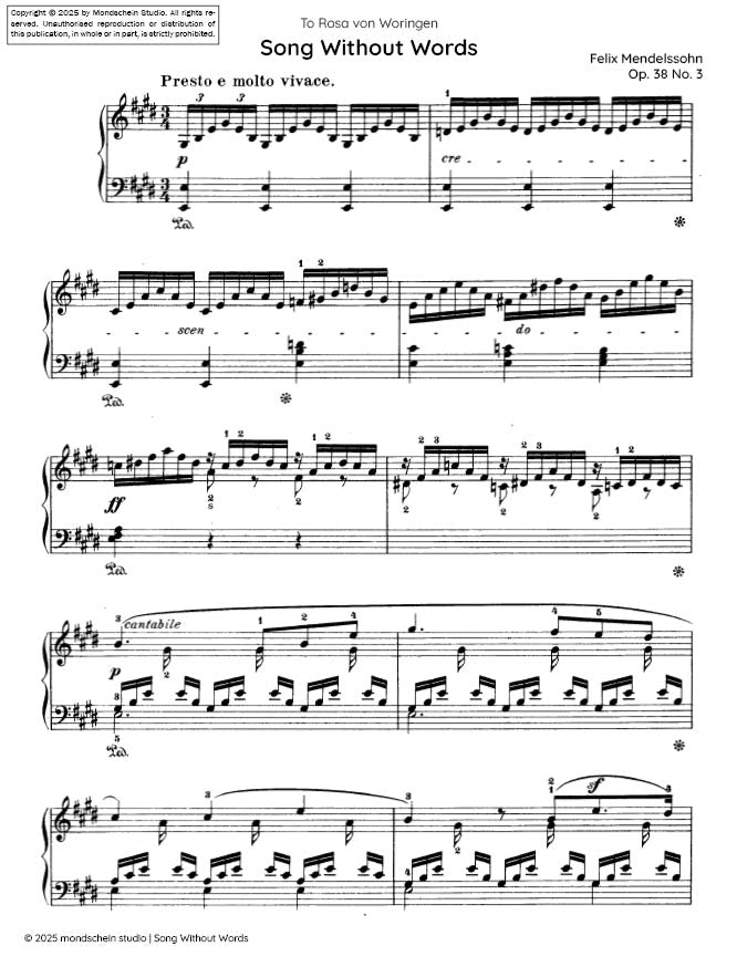 Mendelssohn - Song Without Words, Op. 38 No. 3 - Mondschein Studio - Piano (Digital Download)