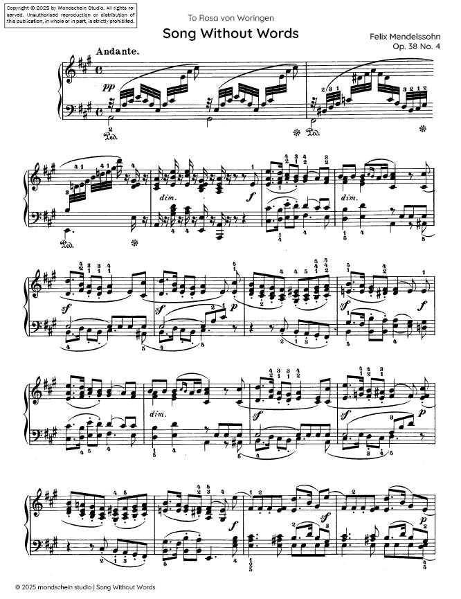 Mendelssohn - Song Without Words, Op. 38 No. 4 - Mondschein Studio - Piano (Digital Download)