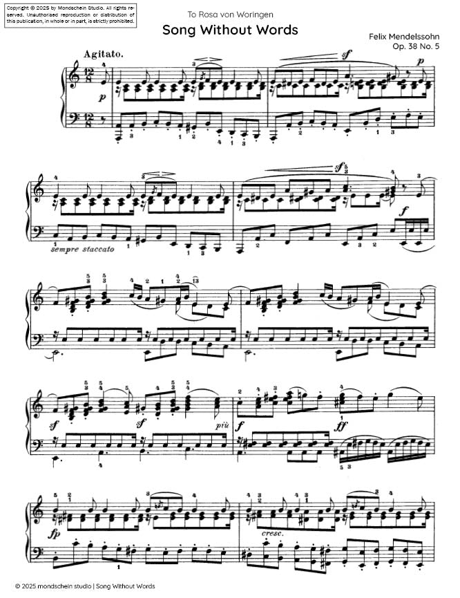 Mendelssohn - Song Without Words, Op. 38 No. 5 - Mondschein Studio - Piano (Digital Download)
