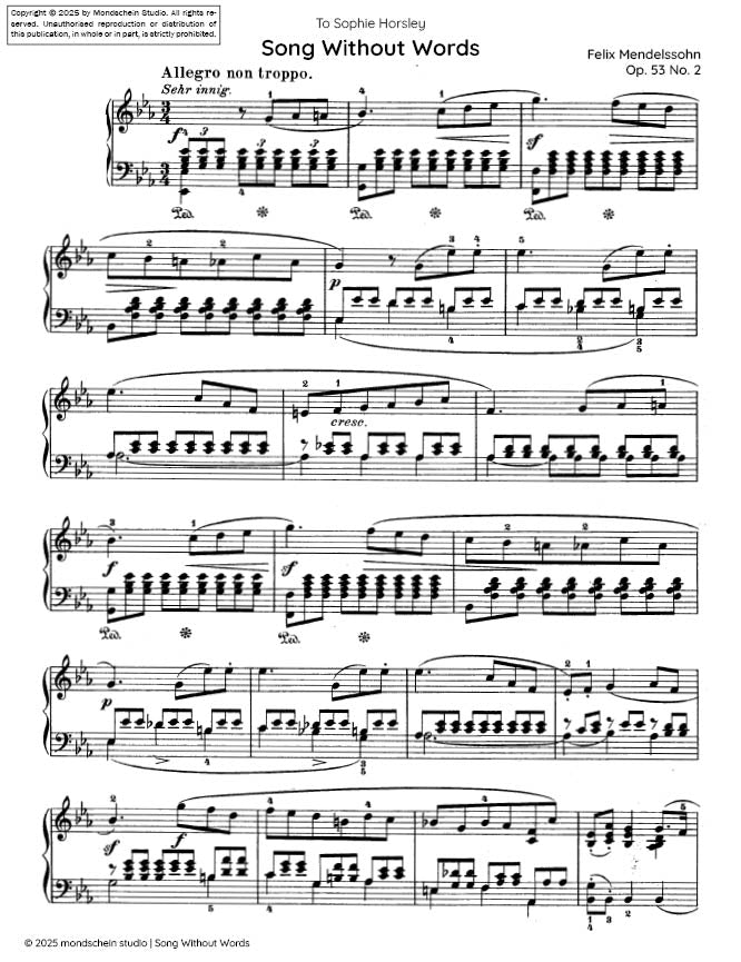 Mendelssohn - Song Without Words, Op. 53 No. 2 - Mondschein Studio - Piano (Digital Download)