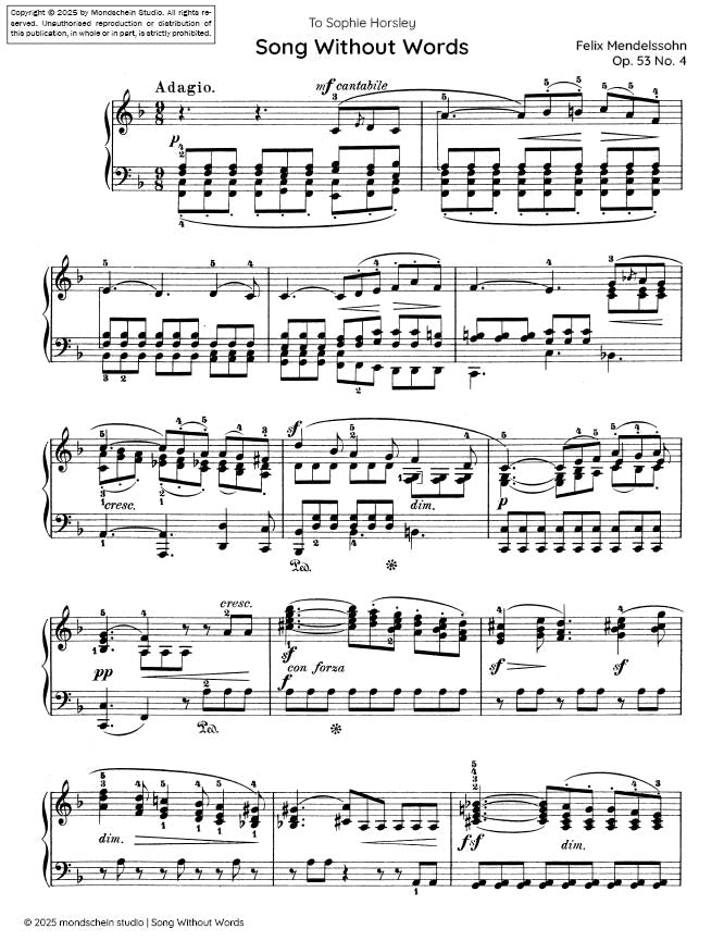 Mendelssohn - Song Without Words, Op. 53 No. 4 - Mondschein Studio - Piano (Digital Download)