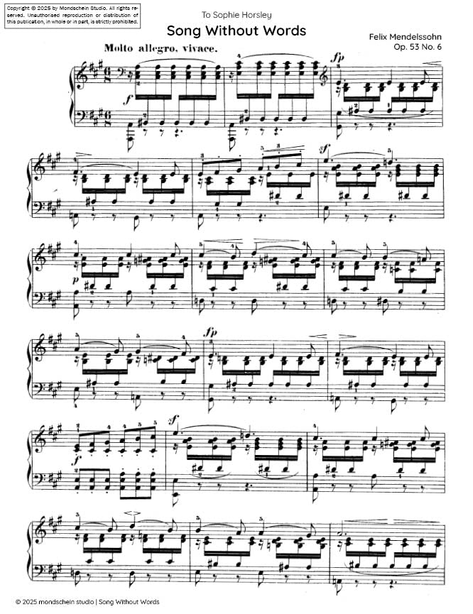 Mendelssohn - Song Without Words, Op. 53 No. 6 - Mondschein Studio - Piano (Digital Download)