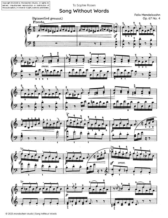 Mendelssohn - Song Without Words, Op. 67 No. 4 - Mondschein Studio - Piano (Digital Download)