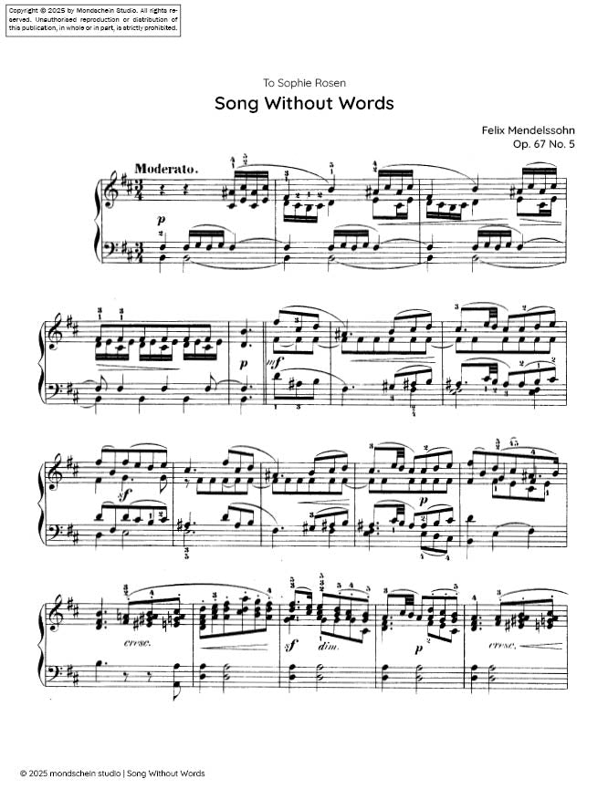 Mendelssohn - Song Without Words, Op. 67 No. 5 - Mondschein Studio - Piano (Digital Download)