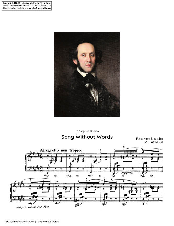 Mendelssohn - Song Without Words, Op. 67 No. 6 - Mondschein Studio - Piano (Digital Download)