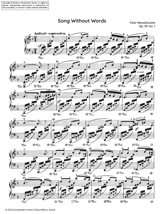Mendelssohn - Song Without Words, Op. 85 No. 1 - Mondschein Studio - Piano (Digital Download)