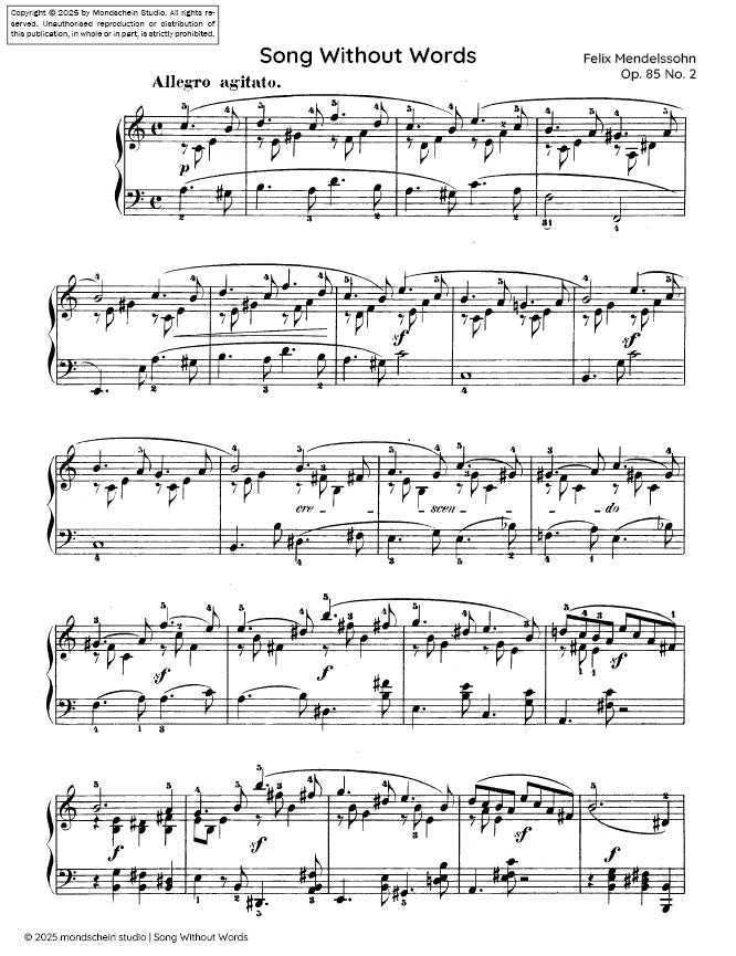 Mendelssohn - Song Without Words, Op. 85 No. 2 - Mondschein Studio - Piano (Digital Download)