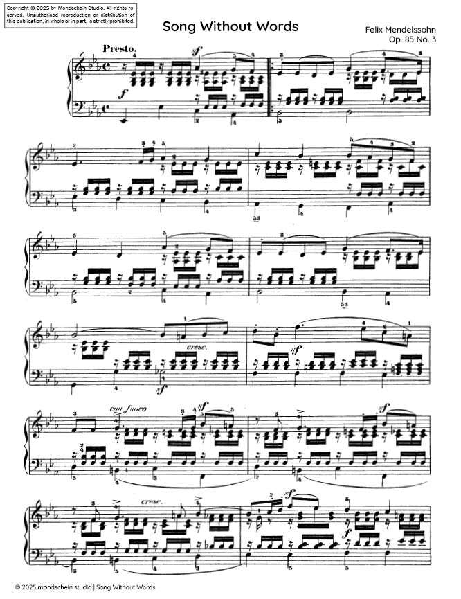 Mendelssohn - Song Without Words, Op. 85 No. 3 - Mondschein Studio - Piano (Digital Download)