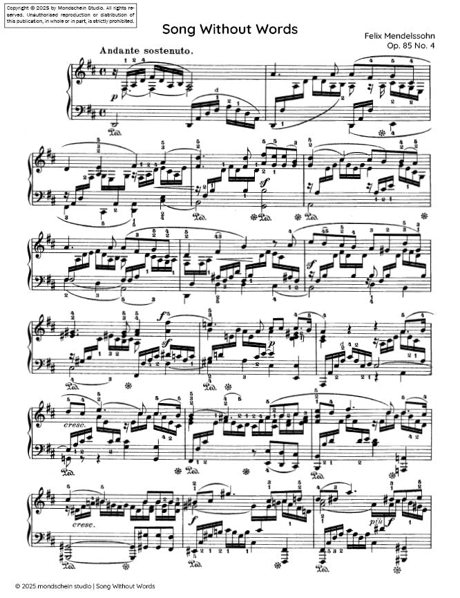 Mendelssohn - Song Without Words, Op. 85 No. 4 - Mondschein Studio - Piano (Digital Download)