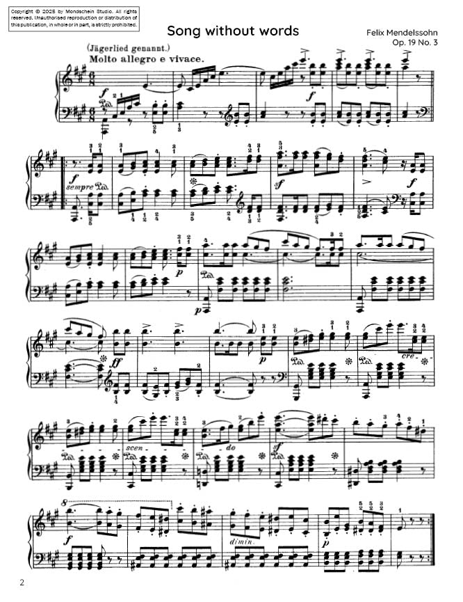 Mendelssohn - Song Without Words, Op. 19 No. 3 - Mondschein Studio - Piano (Digital Download)