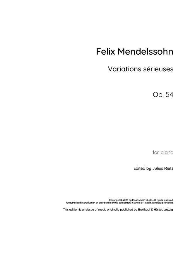 Mendelssohn - Variations serieuses, Op. 54 - Mondschein Studio - Piano (Digital Download)