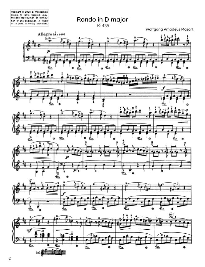 Mozart - Rondo in D major, K485 - Mondschein Studio - Piano (Digital Download)