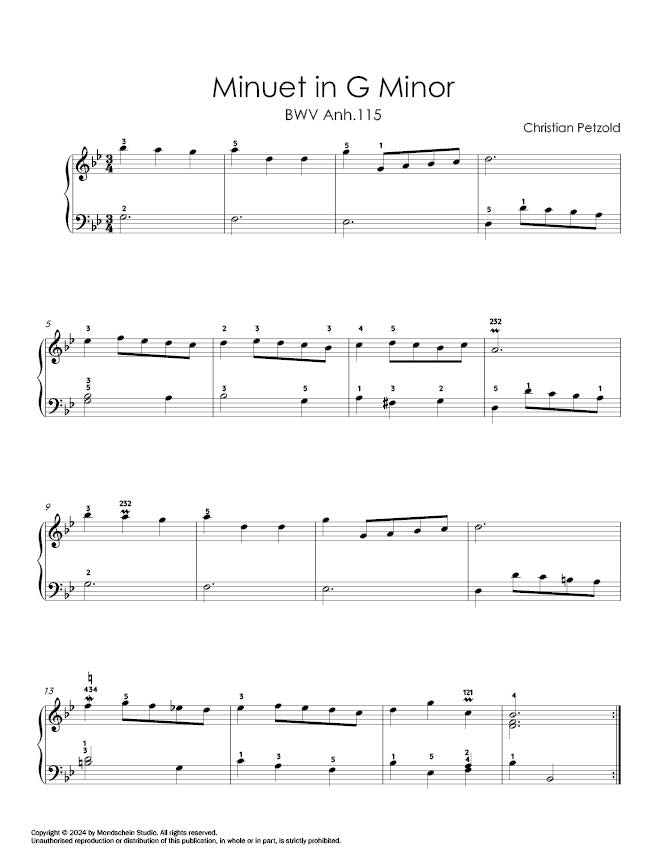 Petzold - Minuet in G minor - Mondschein Studio - Piano/Keyboard (Digital Download)