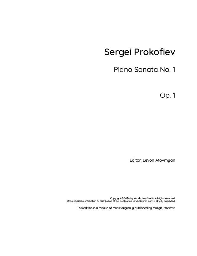 Prokofiev - Piano Sonata No. 1, Op. 1 - Mondschein Studio - Piano (Digital Download)
