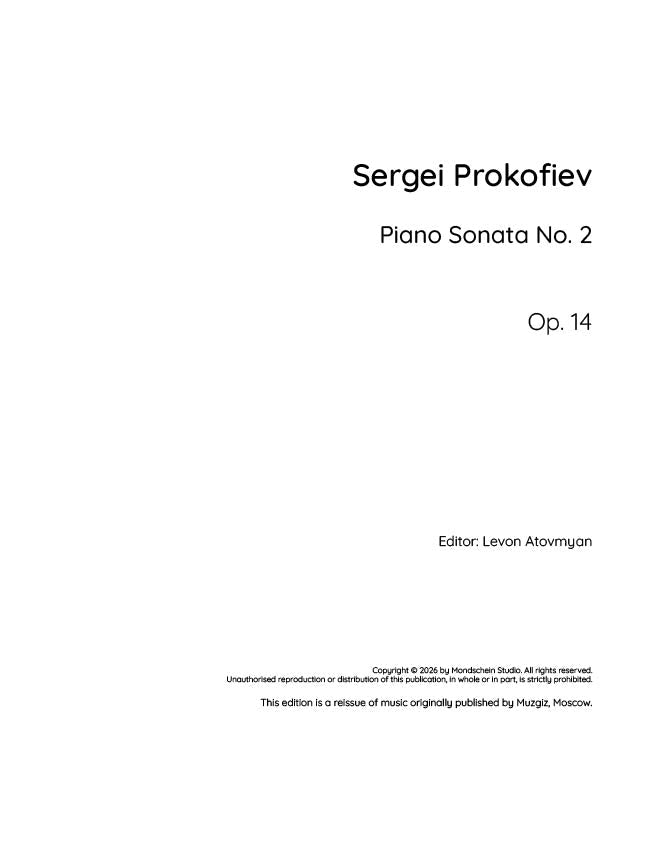 Prokofiev - Piano Sonata No. 2, Op. 14 - Mondschein Studio - Piano (Digital Download)