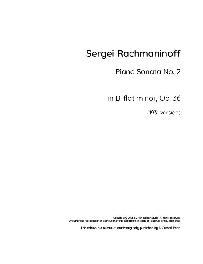 Rachmaninoff - Piano Sonata No. 2 in B-flat minor (1931 version), Op. 36 - Mondschein Studio - Piano (Digital Download)