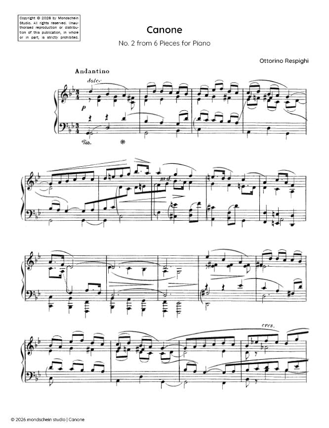Respighi - Canone from 6 Pieces for Piano - Mondschein Studio - Piano (Digital Download)