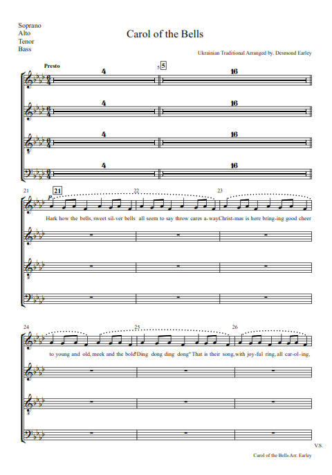 Carol of the Bells - SATB Choir & Chamber Ensemble Score/Parts (Digital Download)