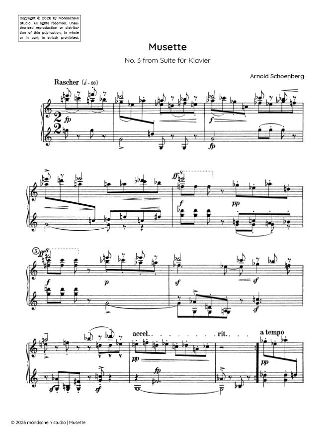 Schoenberg - Musette, No. 3 from Suite fur Klavier, Op. 25 (Suite for piano) - Mondschein Studio - Piano (Digital Download)