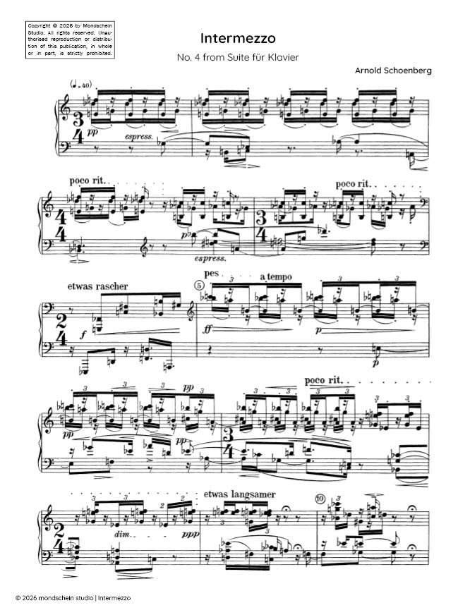 Schoenberg - Intermezzo, No. 4 from Suite fur Klavier, Op. 25 (Suite for piano) - Mondschein Studio - Piano (Digital Download)