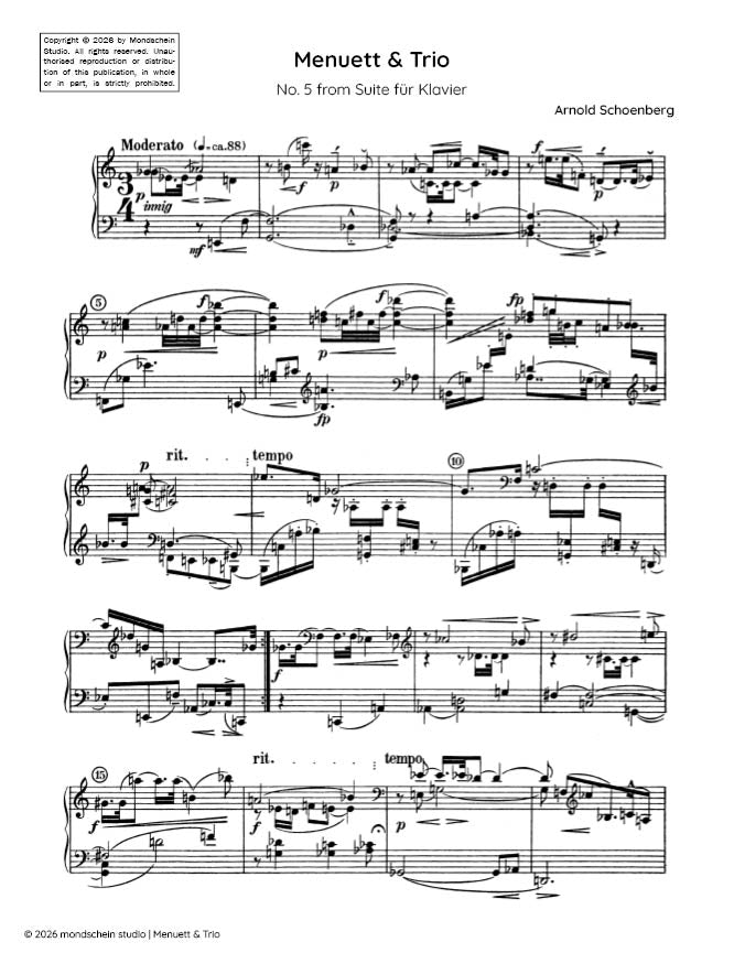 Schoenberg - Menuett & Trio, No. 5 from Suite fur Klavier, Op. 25 (Suite for piano) - Mondschein Studio - Piano (Digital Download)
