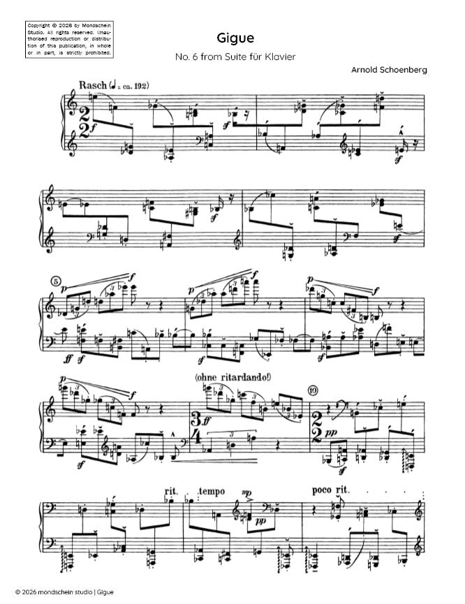 Schoenberg - Gigue, No. 6 from Suite fur Klavier, Op. 25 (Suite for piano) - Mondschein Studio - Piano (Digital Download)