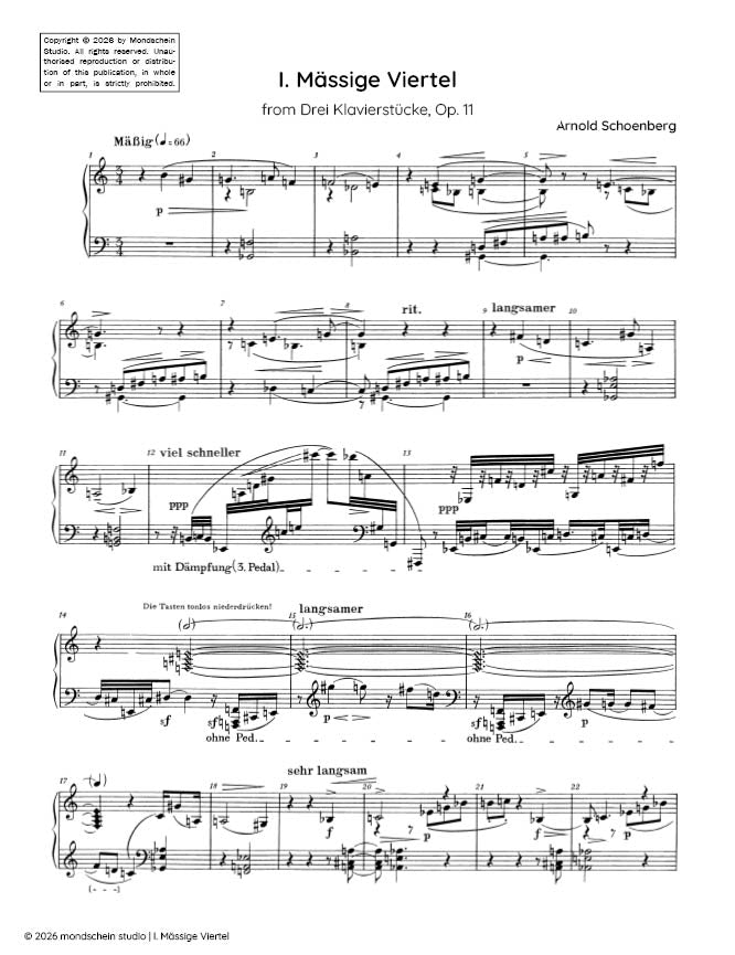 Schoenberg - I. Massige Viertel from Drei Klavierstucke, Op. 11 - Piano (Digital Download)