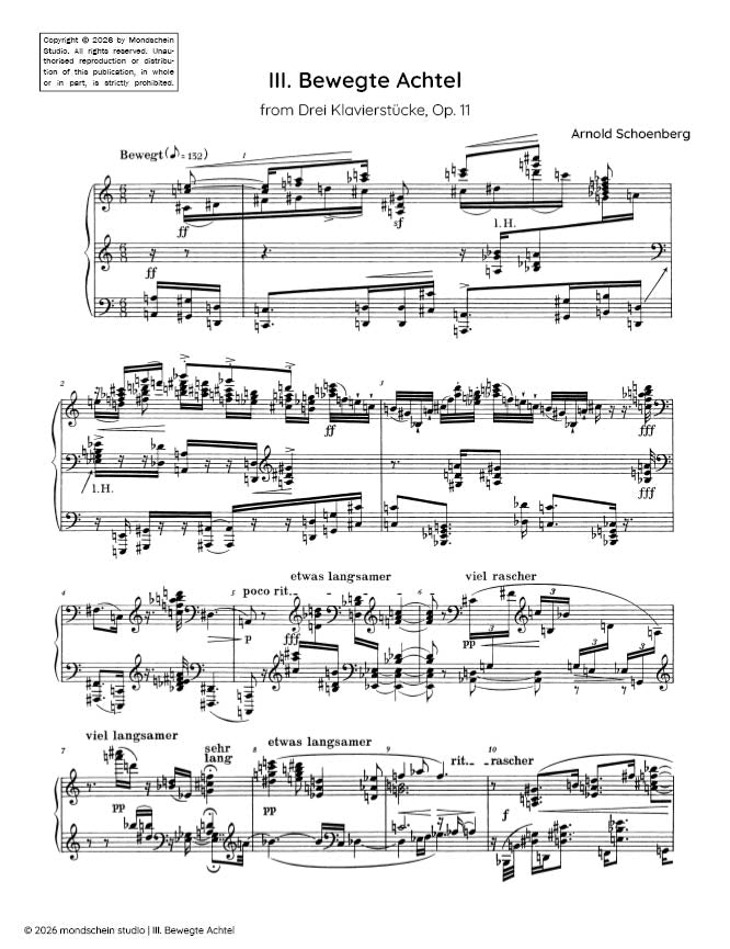 Schoenberg - III. Bewegte Achtel from Drei Klavierstucke, Op. 11 - Piano (Digital Download)