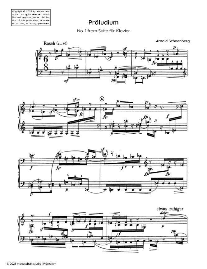 Schoenberg - Praludium, No. 1 from Suite fur Klavier, Op. 25 (Suite for piano) - Mondschein Studio - Piano (Digital Download)