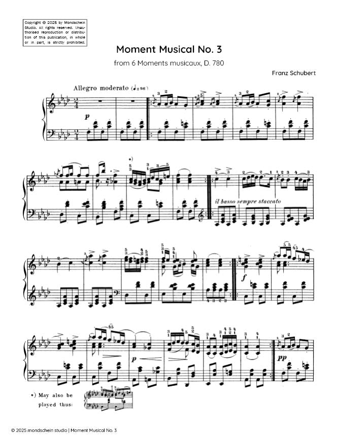 Schubert - Moment Musical No. 3 from 6 Moments Musicaux, D. 780 - Mondschein Studio - Piano (Digital Download)