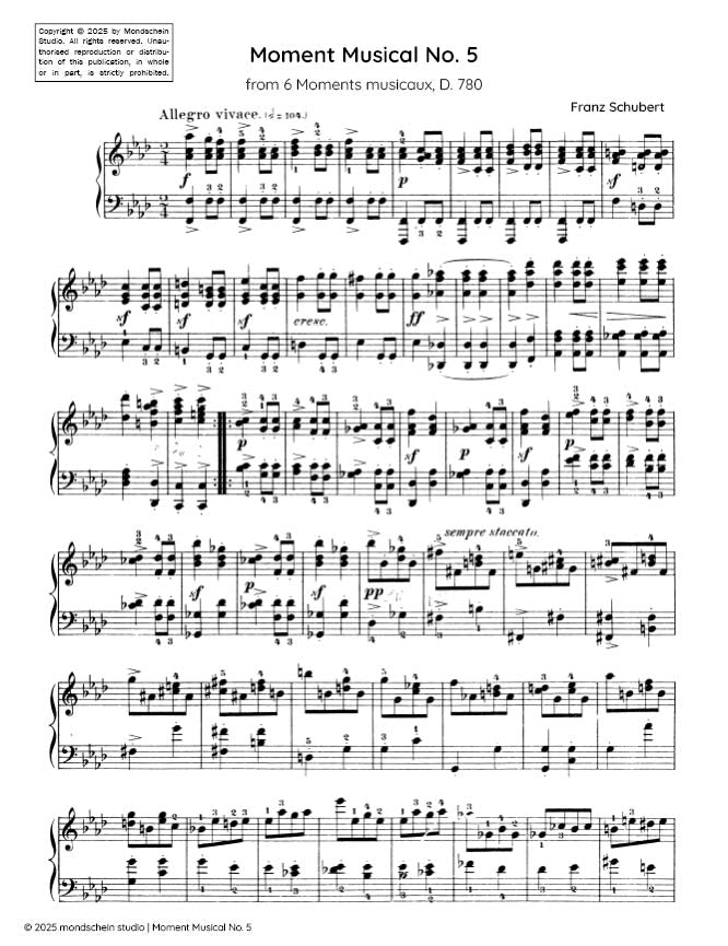 Schubert - Moment Musical No. 5 from 6 Moments Musicaux, D. 780 - Mondschein Studio - Piano (Digital Download)