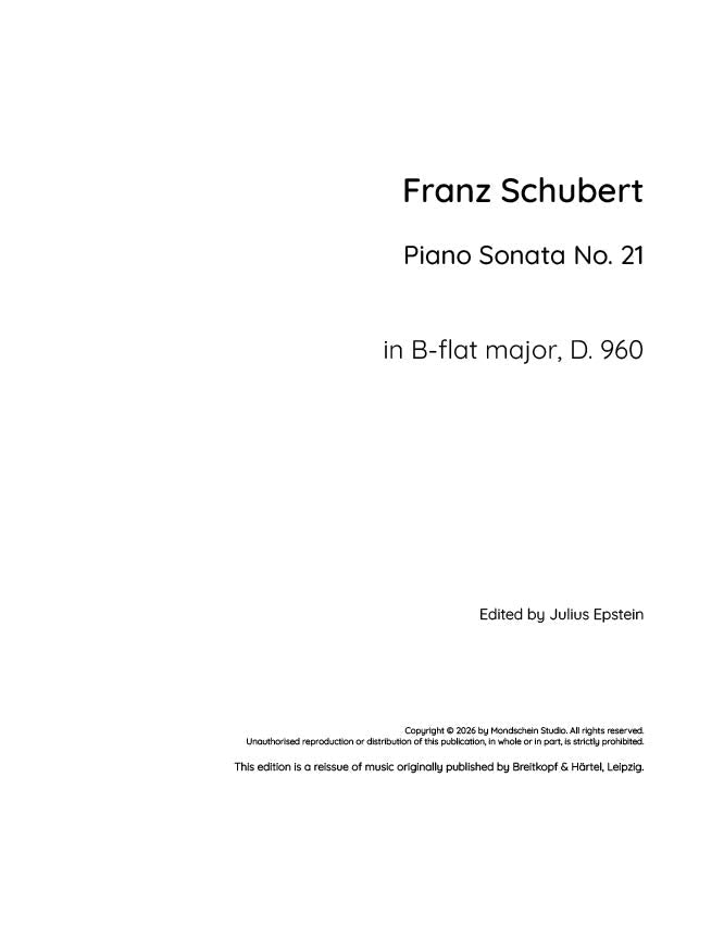 Schubert - Piano Sonata No. 21 in B-flat major, D. 960 - Mondschein Studio - Piano (Digital Download)