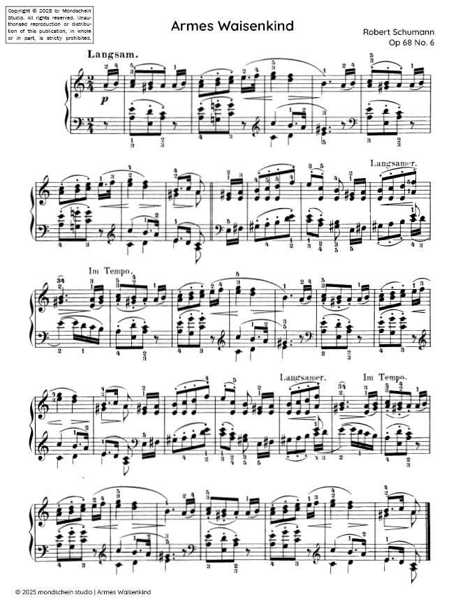 Schumann - Armes Waisenkind No. 6 from Album fuÃàr die Jugend, Op. 68 - Mondschein Studio - Piano (Digital Download)