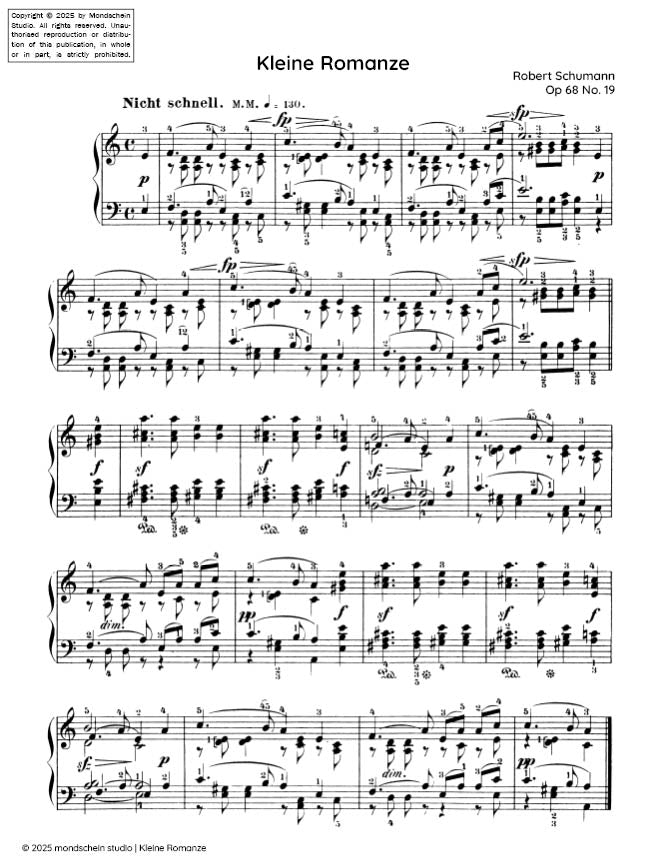 Schumann - Kleine Romanze (Little romance) Op. 68, No. 19 - Mondschein Studio - Piano (Digital Download)