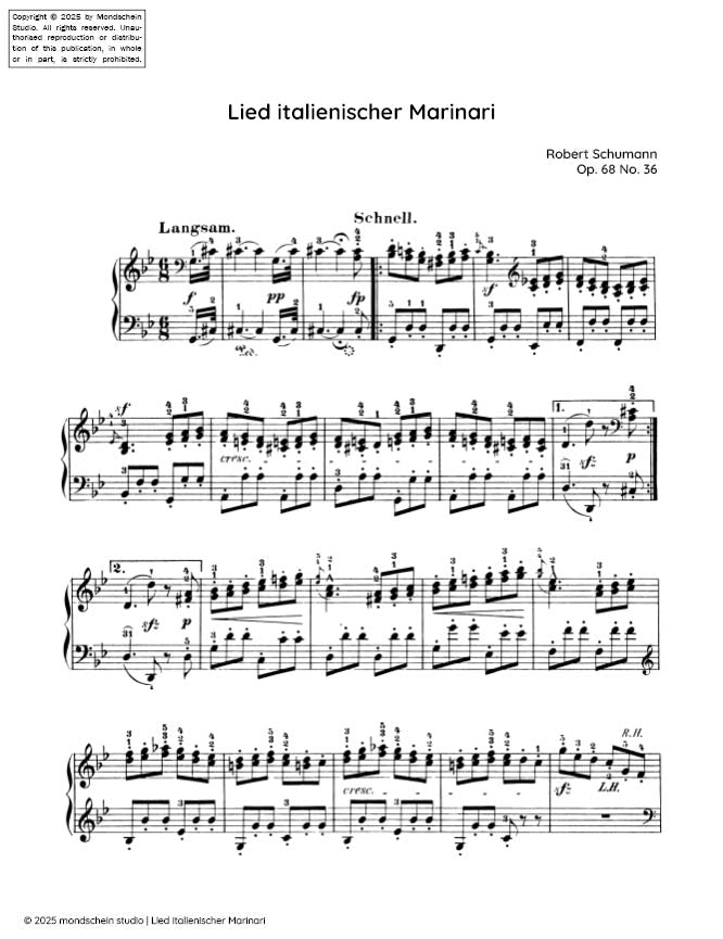 Schumann - Lied italienischer Marinari Op. 68, No. 36 - Mondschein Studio - Piano (Digital Download)