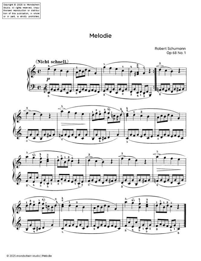 Schumann - Melodie (Melody) Op. 68, No. 1 - Mondschein Studio - Piano (Digital Download)
