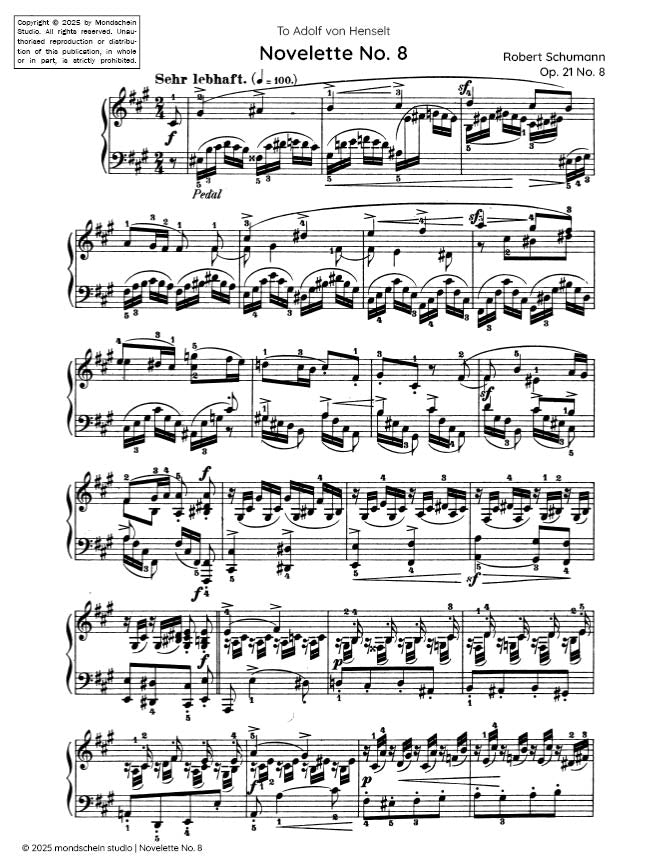Schumann - Novelette No. 8 from 8 Novelettes, Op. 21 - Mondschein Studio - Piano (Digital Download)