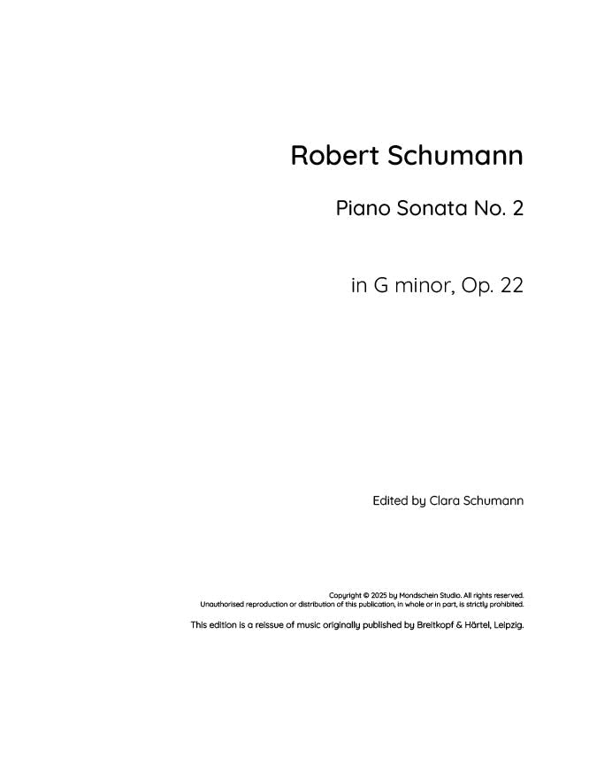 Schumann - Piano Sonata No. 2 in G minor, Op. 22 - Piano (Digital Download)